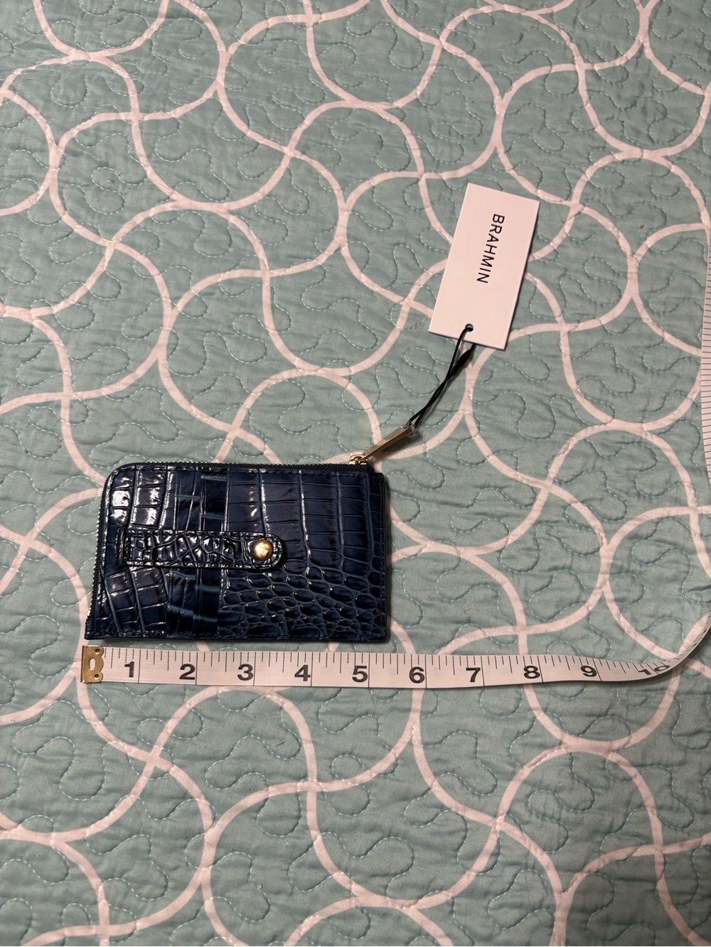 Brahmin Navy Croc-Embossed Card & Key Holder